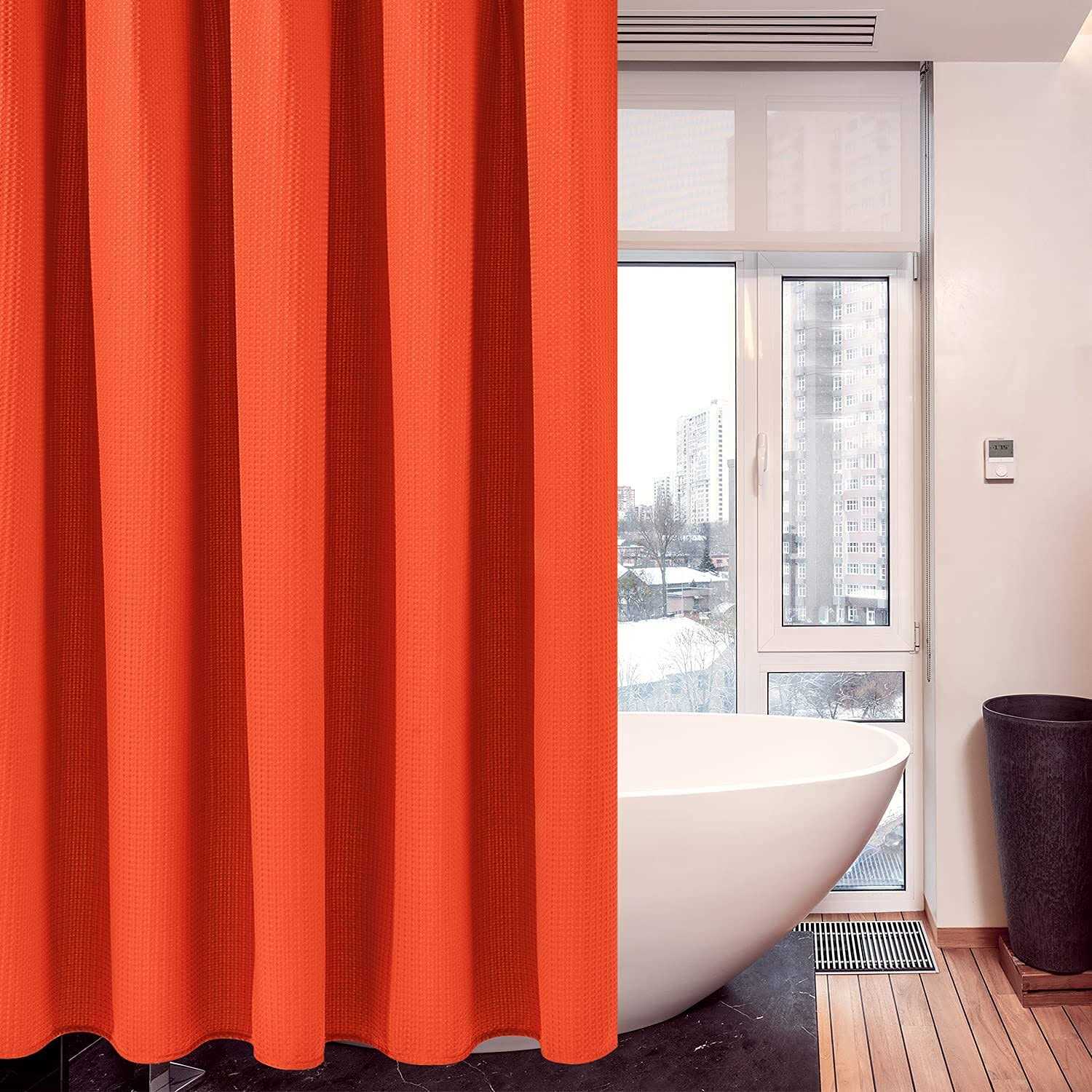 Waffle Shower Curtain with Stainless Steel Hooks Heavy Duty Fabric Shower Curtains with Waffle Weave - Image 4