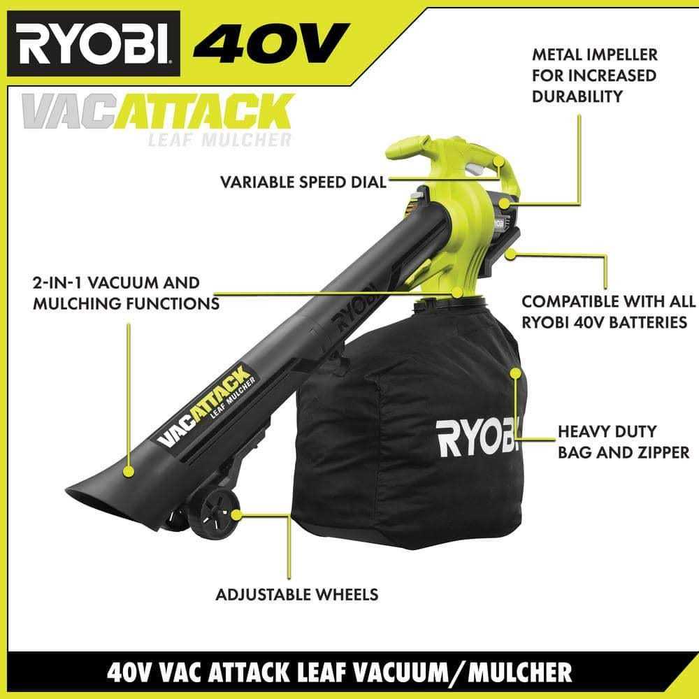 RYOBI 40V Vac Attack Cordless Battery Leaf Vacuum/Mulcher - Home ...